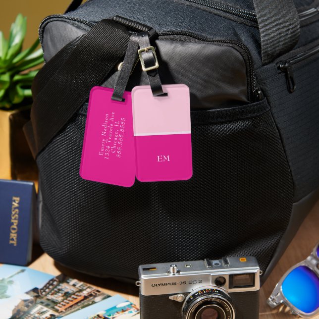 Girly Pink Monogrammed Initials Luggage Tag (Front & Back)