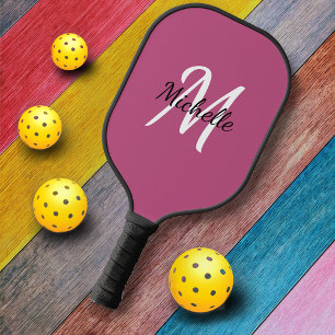 Girly Pink Monogrammed Pickleball Paddle