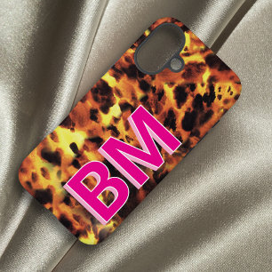 Girly Pink Monogrammed Tortoiseshell iPhone 16 Plus Case