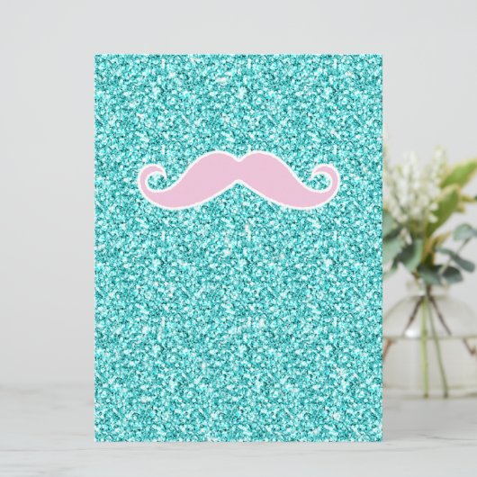 GIRLY PINK MUSTACHE ON TEAL GLITTER EFFECT (Standing Front)
