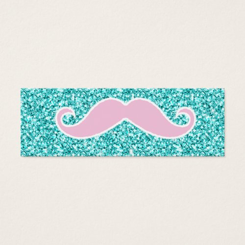 GIRLY PINK MUSTACHE ON TEAL GLITTER EFFECT BUSINESS CARD TEMPLATES