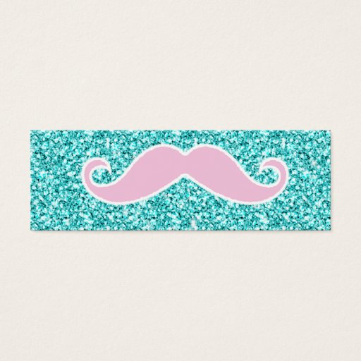 Customizable GIRLY PINK MUSTACHE ON TEAL GLITTER EFFECT BUSINESS CARD TEMPLATES