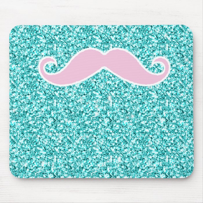 GIRLY PINK MUSTACHE ON TEAL GLITTER EFFECT MOUSEPAD