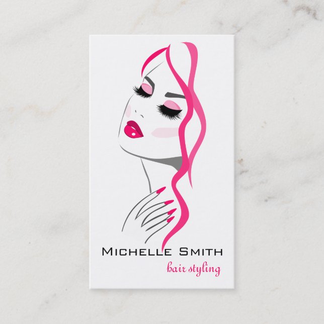 Girly Pink Nail Salon Hair Stylist Makeup Artist Business Card (Front)