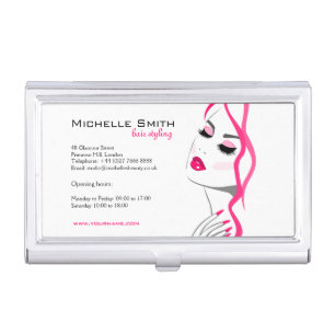 Girly Pink Nail Salon Hair Stylist Makeup Artist Business Card Holder