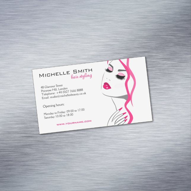 Girly Pink Nail Salon Hair Stylist Makeup Artist Business Card Magnet (In Situ)