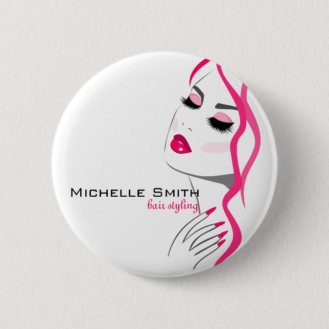 Girly Pink Nail Salon Hair Stylist Makeup Artist Button (Front)