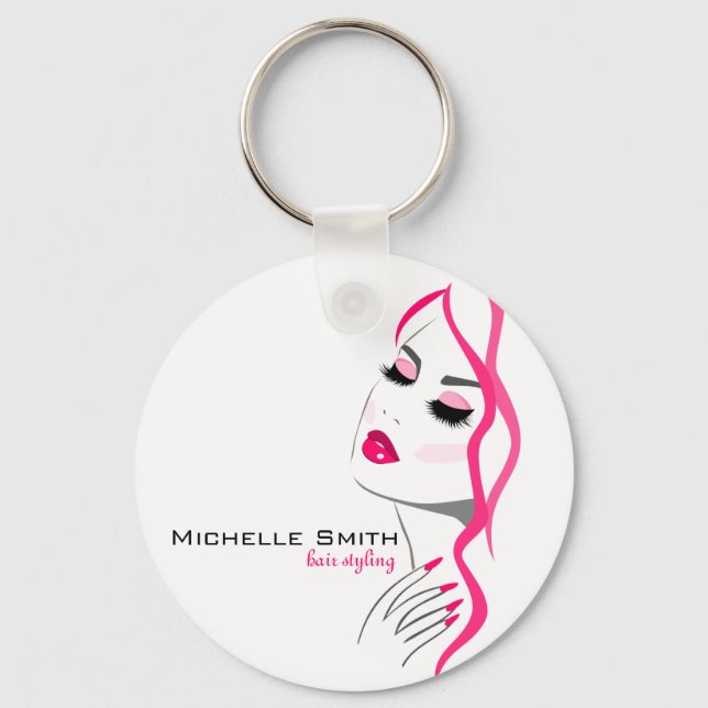 Girly Pink Nail Salon Hair Stylist Makeup Artist Keychain (Front)