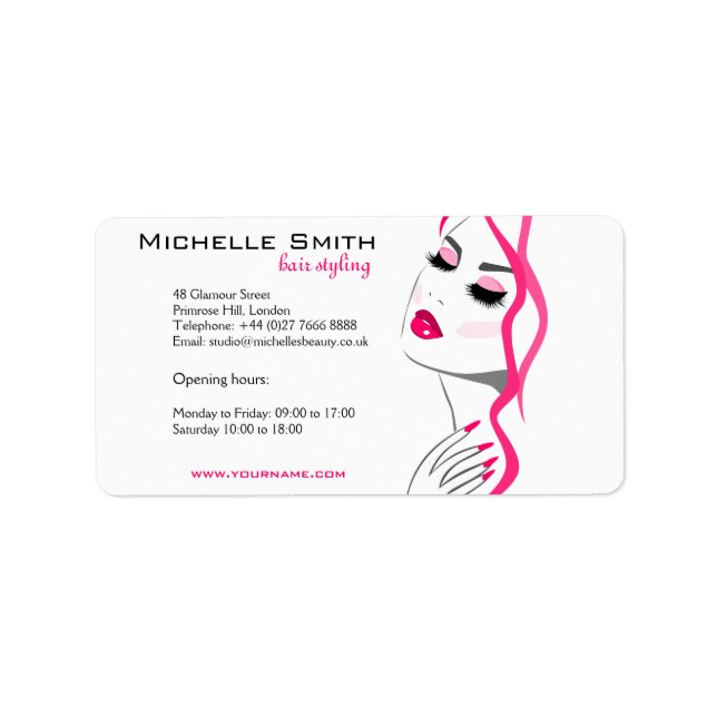 Girly Pink Nail Salon Hair Stylist Makeup Artist Label (Front)
