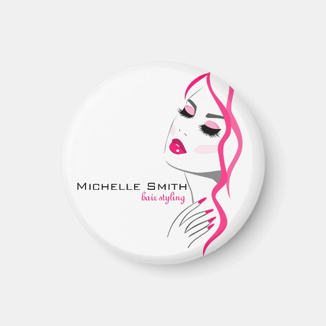 Girly Pink Nail Salon Hair Stylist Makeup Artist Magnet (Front)