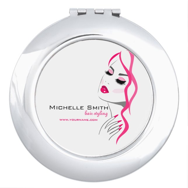 Girly Pink Nail Salon Hair Stylist Makeup Artist Makeup Mirror (Front)