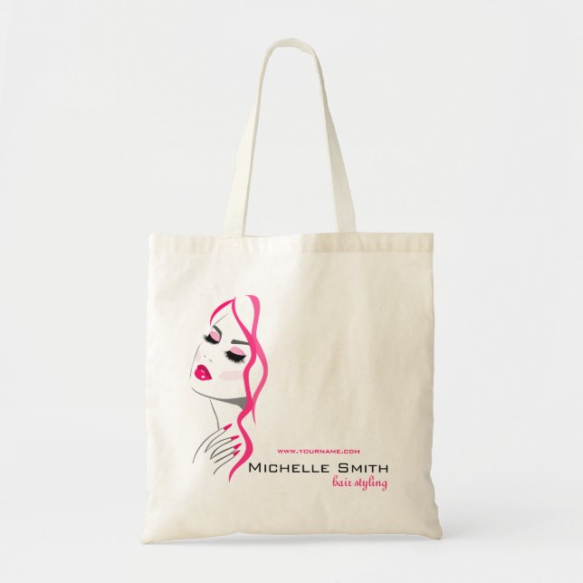 Girly Pink Nail Salon Hair Stylist Makeup Artist Tote Bag (Front)