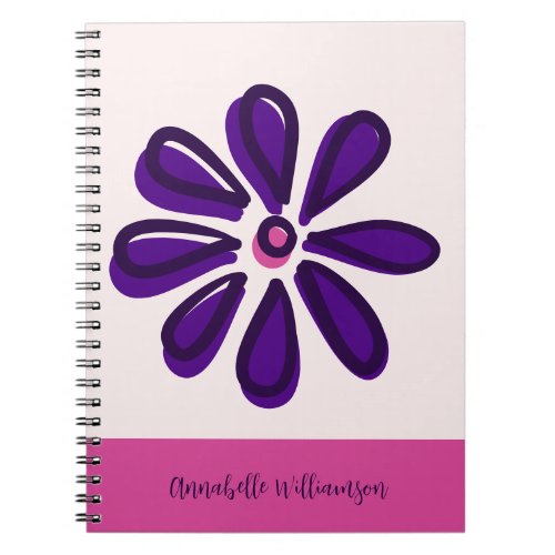 Girly Pink Name in Script Font Purple Flower  Notebook