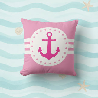 Girly Pink Nautical Anchor Throw Pillow
