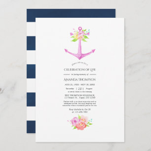Girly Pink Nautical Floral Celebration of Life Invitation