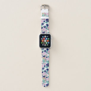 Girly Pink Navy Blue Gold Watercolor Flowers Apple Watch Band