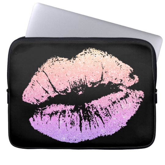 Girly Pink Neon Lips Black Laptop Computer Sleeve