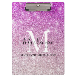 Girly Pink Ombre Glitter Monogram Name  Clipboard