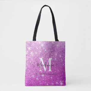 Girly Pink Ombre Glitter Monogram Name   Tote Bag