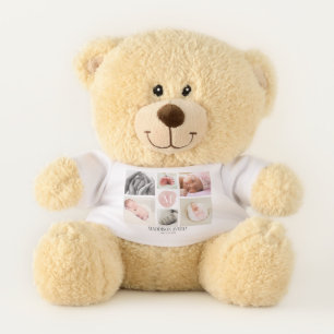 Girly Pink Ombre Monogram Photo Collage Newborn Teddy Bear