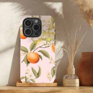 Girly Pink, Orange and Gold Apricot Fruit Trellis iPhone 15 Case