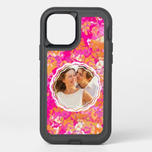 Girly Pink Orange Camouflage Custom Photo OtterBox Defender iPhone 12 Case