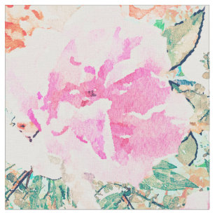 Girly Pink & Orange flowers Watercolor Paint  Fabric