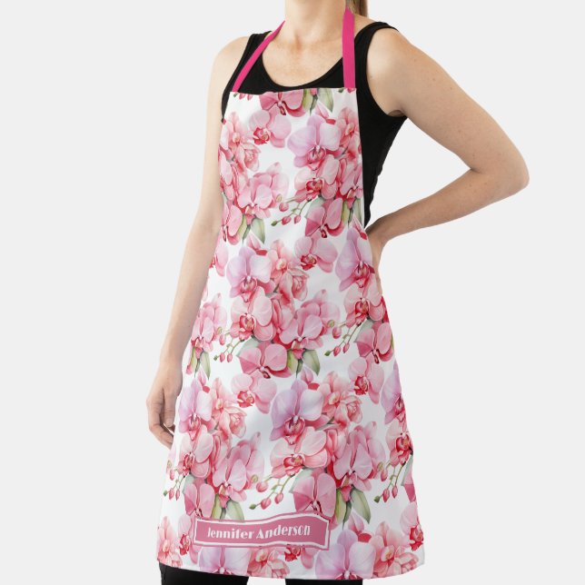Girly Pink Orchid Floral  Apron (Insitu)