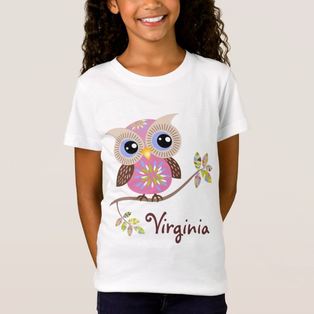 Girly Pink Owl Baby Doll T Shirts (Front)