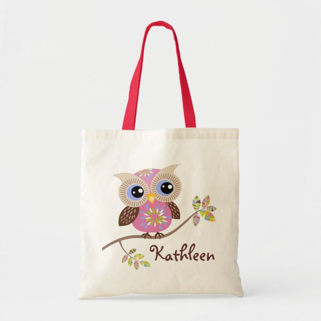 Girly Pink Owl Budget Tote Bag (Front)