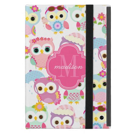 Girly Pink Owls Cute Pattern Personalized Cover For Ipad Mini