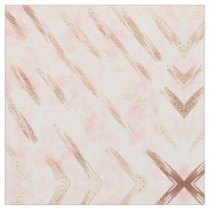 Girly Pink Painted Splotched Gold Brushstrokes Fabric