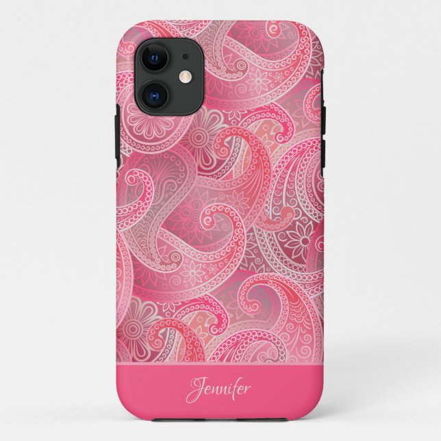 Girly Pink Paisley Pattern with Name Case-Mate iPhone Case (Back)