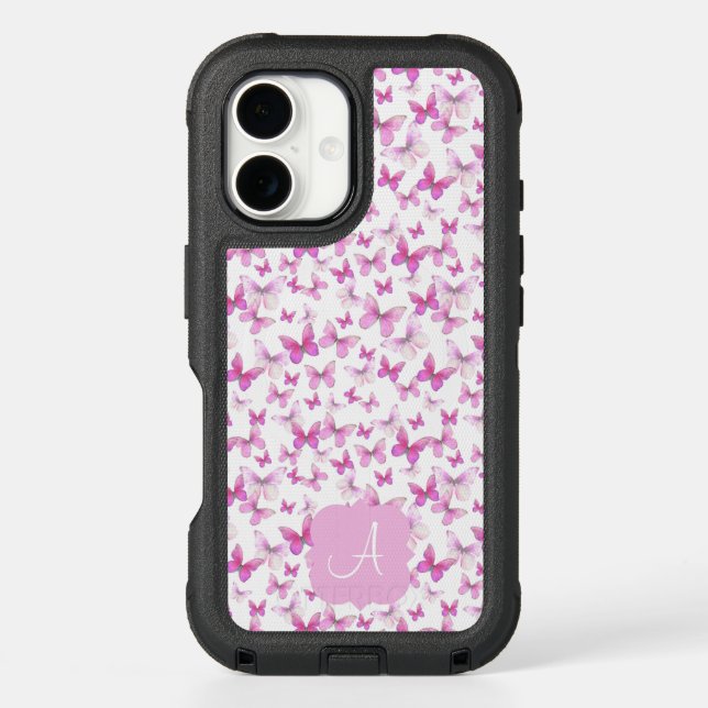 Girly Pink Pastel Butterflies Custom Monogrammed Otterbox iPhone Case (Back)