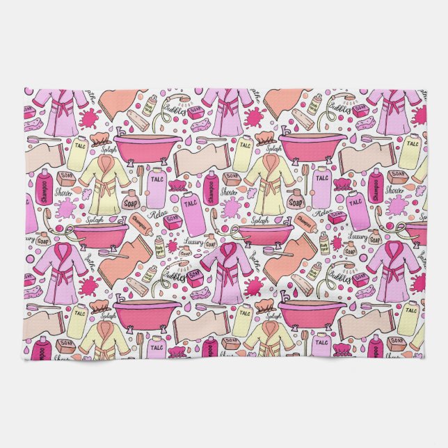 Girly Pink Pattern Kitchen Towel (Horizontal)