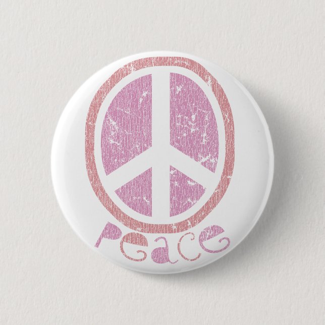 Girly Pink Peace Sign Pinback Button (Front)