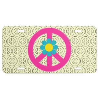 Girly Pink Peace Symbol Sign License Plate