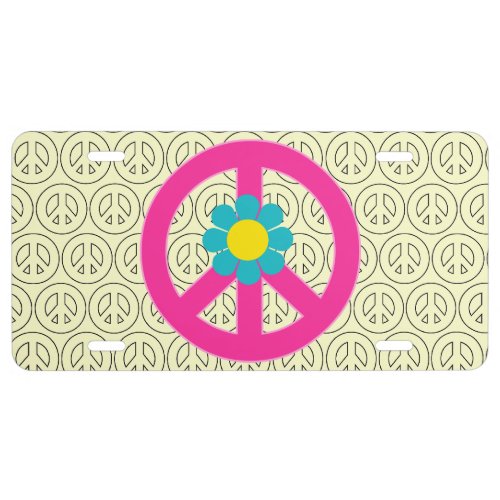 Girly Pink Peace Symbol Sign License Plate