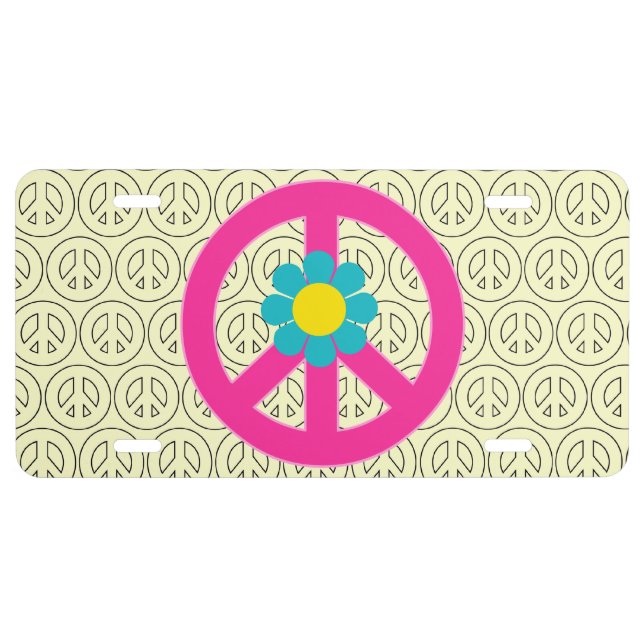 Girly Pink Peace Symbol Sign License Plate (Front)