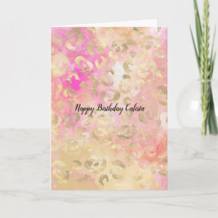 Girly Pink Peach Glam Gold Leopard Print Card