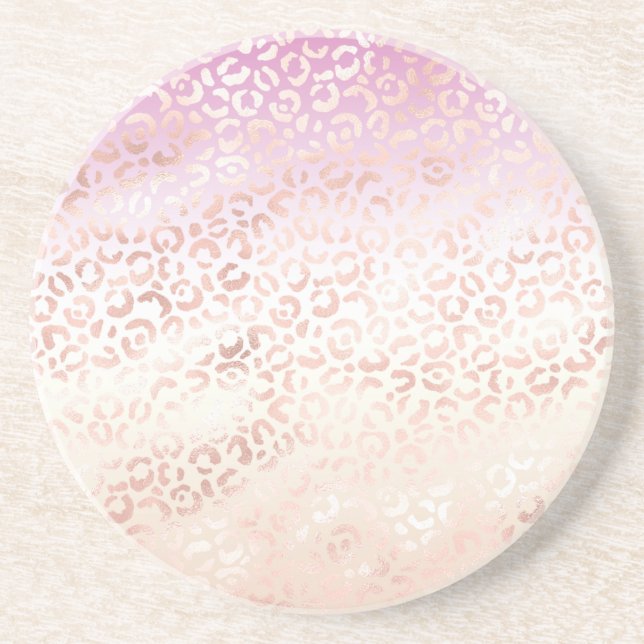 Girly Pink Peach Glam Leopard Print Ombre Tie dye Coaster (Front)