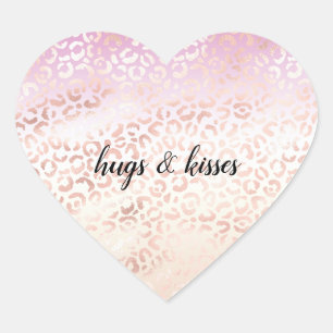 Girly Pink Peach Glam Leopard Print Ombre Tie dye Heart Sticker