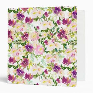 Girly Pink Peach Purple Burgundy Watercolor Floral 3 Ring Binder