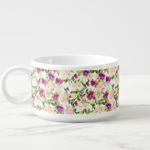 Girly Pink Peach Purple Burgundy Watercolor Floral Bowl