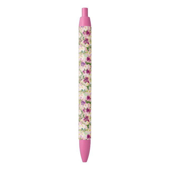Girly Pink Peach Purple Burgundy Watercolor Floral Pen (Front Vertical)