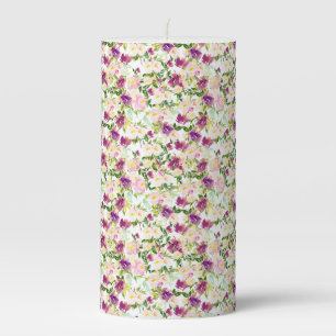 Girly Pink Peach Purple Burgundy Watercolor Floral Pillar Candle