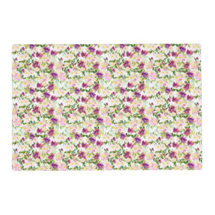 Girly Pink Peach Purple Burgundy Watercolor Floral Placemat