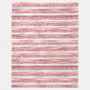 Girly Pink Pearl Glitter Stripes Fleece Blanket