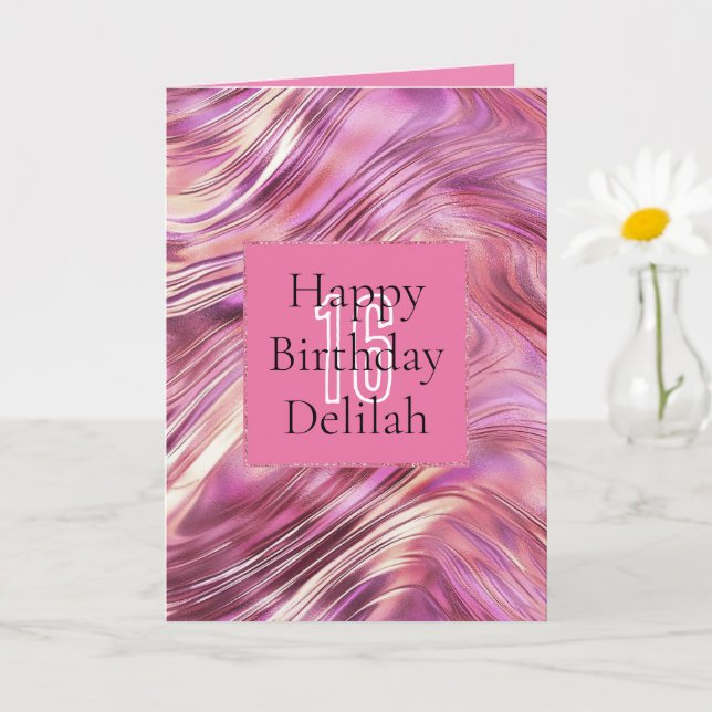Girly Pink Pearl Rose Gold Glam Card (Small Plant)