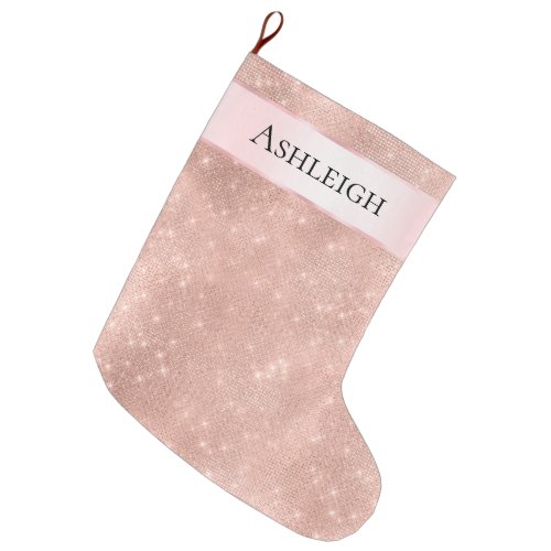 Girly Pink Pearl Rose Gold Glam Large Christmas Stocking